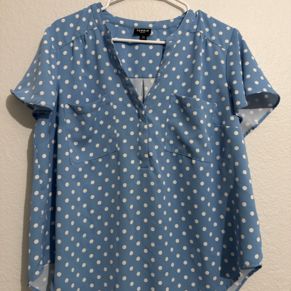 Torrid Sky Blue Polka Dot Blouse
